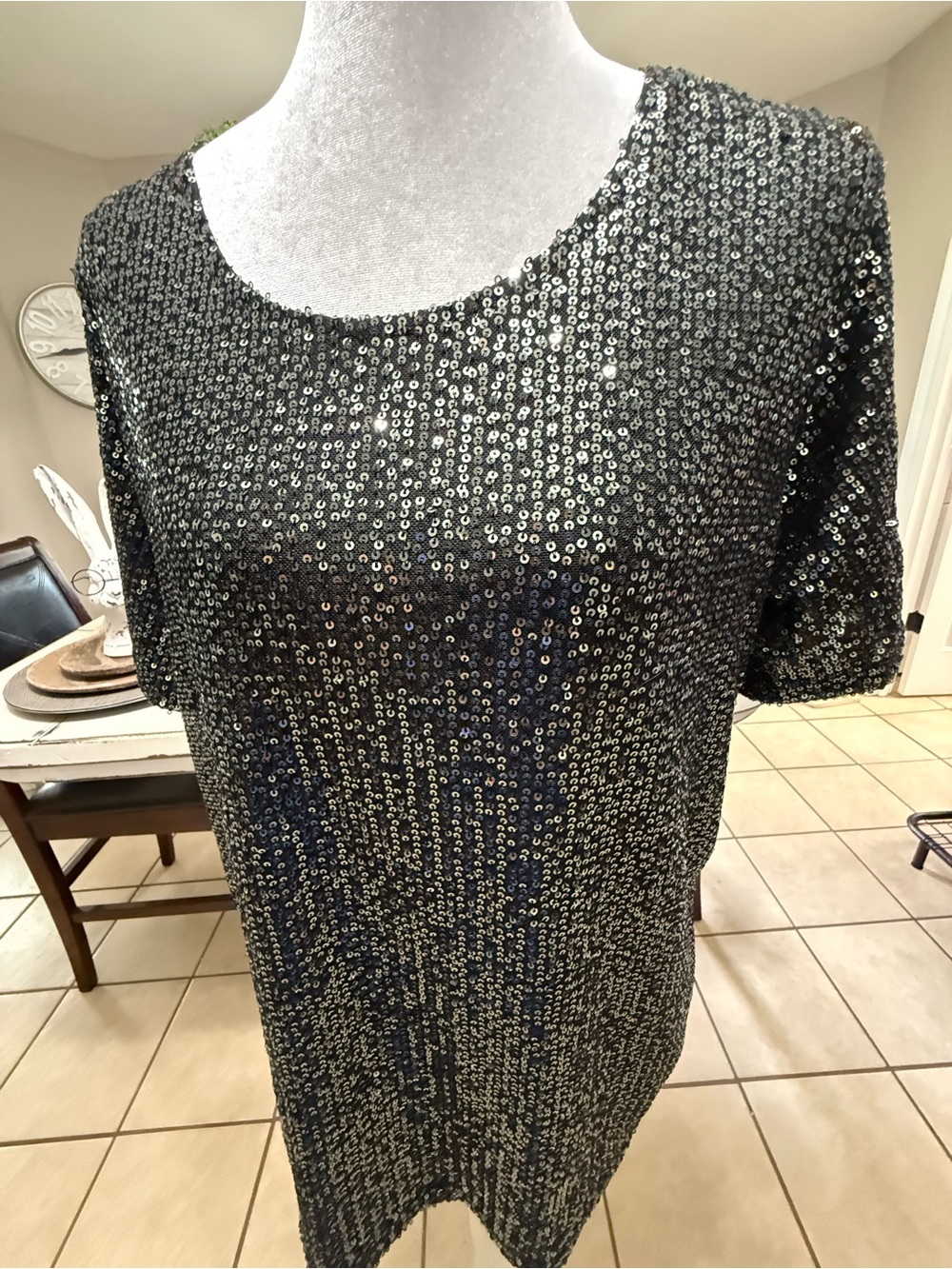 Sequin Short Sleeve Blouse — Black - Picture 3 of 7